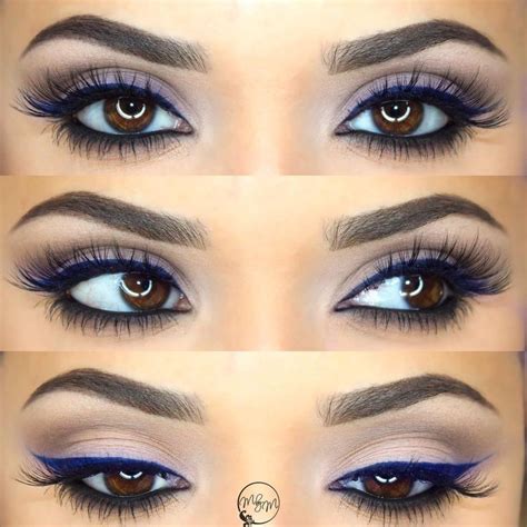 taupe eyeshadow with navy eyeliner.